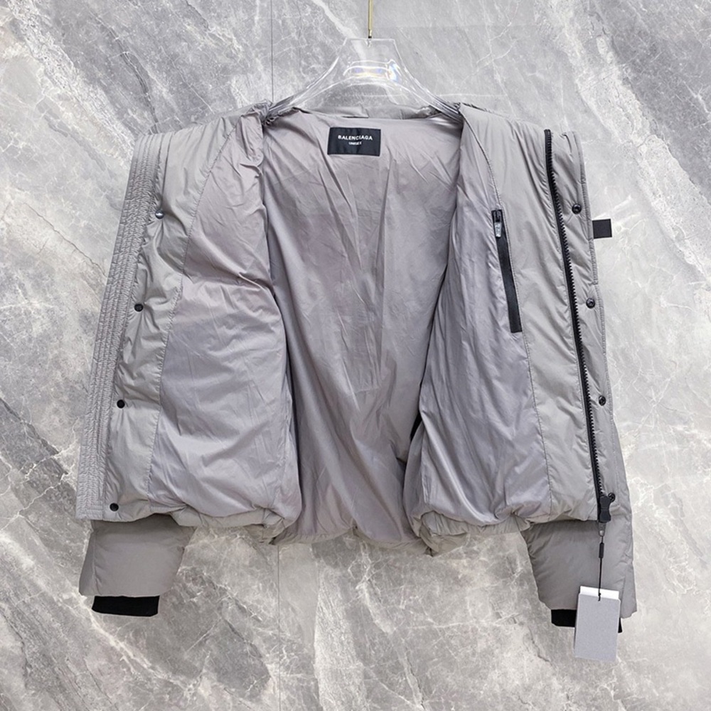 Balenciaga Grey Double B Embossed Hooded Down Jacket - Picture 9 of 9